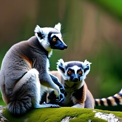 Obraz premium Lemurs in the natural habitat, Generative AI