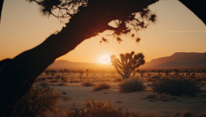 desert in the sun sunset, cactus, plants Generative AI, Generativ, KI