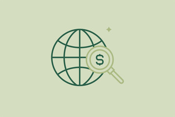 Minimalistic search money vector illustration in flat style design. Geometric world money icon for website, mobile app, ui ux design, web design, business, marketing,  web development concept
