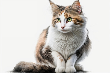 Obraz premium Advertisement cat sitting frontal isolated with white background. Generated by AI. 
