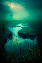 Obraz premium Fog morning lazy mood beautiful vast landscape. Generative AI