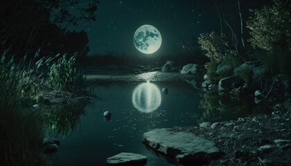 Obraz na płótnie Canvas ocean in the night, moon in the background Generative AI, Generativ, KI