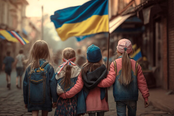 Marching for Liberty: Children Carrying Ukrainian Flags Through the Streets as a Symbol of Freedom