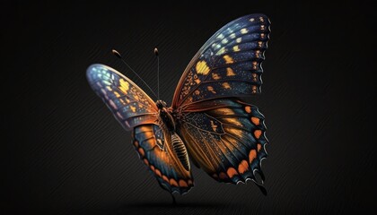 Beautiful glowing multicolored butterfly, butterfly on a dark, Patterned situete of a butterfly, 