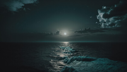 Fototapeta na wymiar ocean in the night, moon in the background Generative AI, Generativ, KI