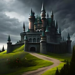 Fototapeta na wymiar Ominous castle illustration. Generative AI