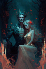 Hades and Persephone in the Underworld, Ai Generative art