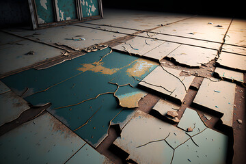 Very old floor in need of repair. Generative AI