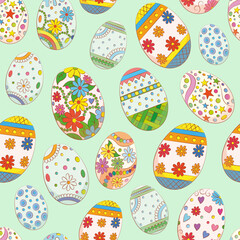 Seamless background for the holiday of Easter. Cute cartoon vector easter eggs, easter flat design set. Happy Easter