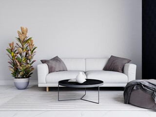 Living room with sofa and interior decoration. 3d rendering, interior design, 3d illustration