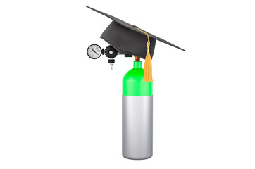Gas cylinder with education hat. 3D rendering