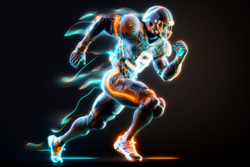 Obraz na płótnie Canvas American football player with bright glowing abstract lines. Generative ai