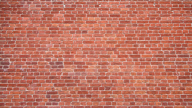 Brick wall background. Old antique red bricks background banner.