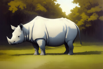 Colorful magic Rhino or Rhinoceros, cartoon style painting. Generative ai art illustration