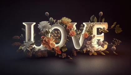 Fotobehang the word love spelled out with flower letter monograms generative AI © Brandon
