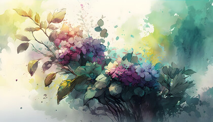 Nature's Beauty in Watercolor: A Generative AI Painting of Flowers and Leaves