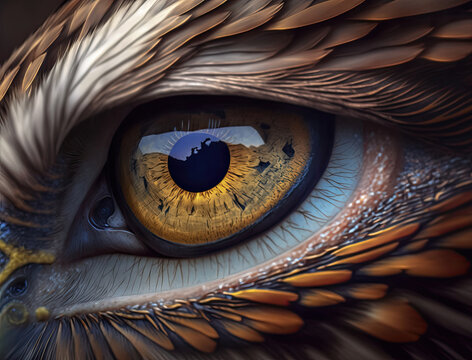 Eagle eye close-up, macro, eye of young Goshawk Accipiter gentilis Generative AI