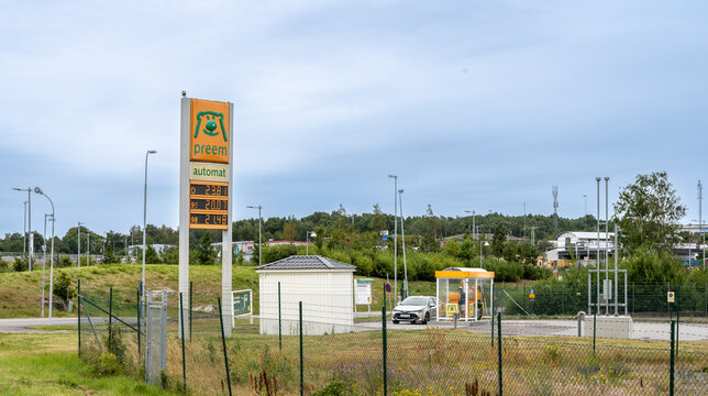 Gothenburg, Sweden - July 24 2022: A tiny Preem gas station.