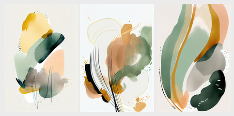 Collection of abstract minimalistic modern background design for wall decoration, poster, postcard created with AI