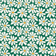 Groovy daisy flower seamless pattern. Cute hand drawn floral background.