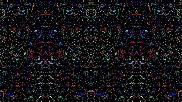 3D Abstract shining bright lines set wave,dots colorful, black background	