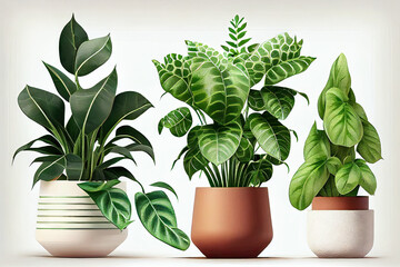 Mix of houseplants isolated on background created wtih AI	
