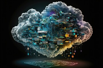 Unleashing the power of cloud computing, visualizing complex information, digital Illustration concept. Generative AI