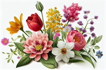 Bouquet of flowers on white background created with AI
