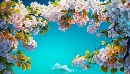 Fototapeta na wymiar Realistic blurred spring background with colorful flowers, Generative AI