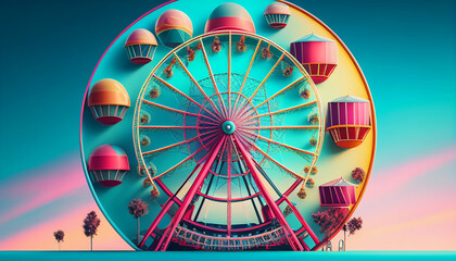 Colorful cartoon style carnival amusement park and funfair background, Generative AI