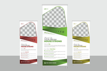 Real estate roll up banner , Corporate banner, Template, Abstract Shape&rsquo;s, Colorful Concepts, layout Design, Vector Design, hanger, Graphic Elements, IT Company banner, Unique Design, x banner, Graphi