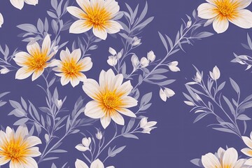 Seamless flowers pattern painting with trendy colors. Print Design, generative ai, perfect for interior, furniture and fashion.