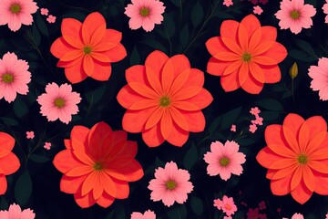 Seamless flowers pattern painting with trendy colors. Print Design, generative ai, perfect for interior, furniture and fashion.