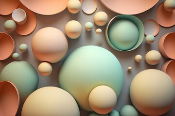Illustration of an abstract geometry of balls in pastel colors. AI generation