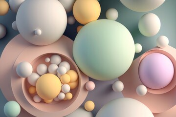 Illustration of an abstract geometry of balls in pastel colors. AI generation