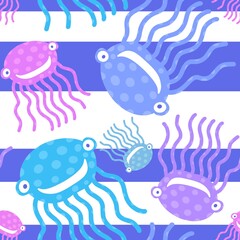 Fototapeta premium Cartoon ocean animals seamless octopus pattern for wrapping paper and fabrics and linens and kids clothes print