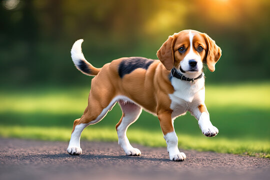 Cute Beagle puppy outdoors. Beagle breed. Color grading generative ai, a hunting dog