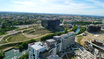 Photo aérienne Montpellier, rives du Lez, Hôtel de Ville, mairie,  quartiers résidentiels, Hérault ,  Artenséo, Occitanie, Sud de la France 