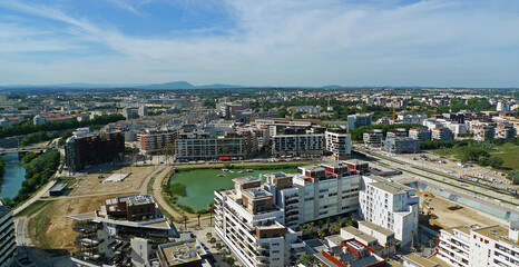 Photo aérienne Montpellier, rives du Lez , quartiers résidentiels, quartier Hôtel de Ville, Hérault Occitanie France