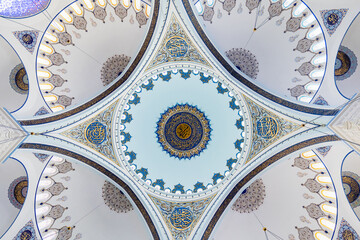  Camlica Mosque ceiling decoration, located in Istanbul, Turkey, the largest mosque in Turkiye which was completed and opened on 7 March 2019.