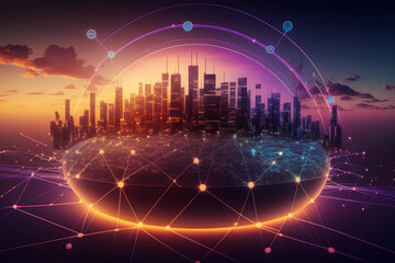 Smart city concept. Global network connection and internet of things concept. Generative AI.