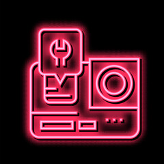 go pro camera repair neon glow icon illustration