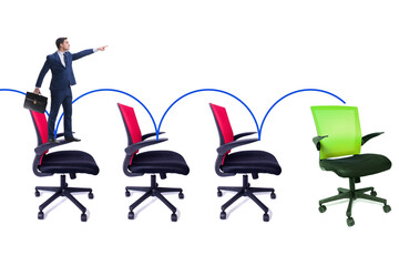 Promotion concept with office chairs and businessman
