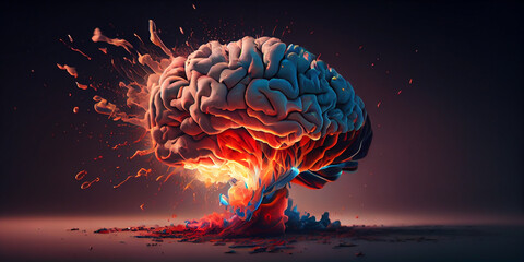 Concept art of a human brain exploding,Generative AI