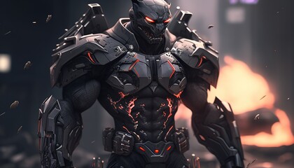 Fototapeta premium Pitbull mercenary cyborg digital art illustration, Generative AI