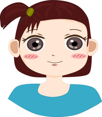 Avatar Happy smiling young girl straight short hair. Flat avatar character illustration. Vector isolated on white background.