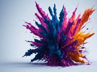 An explosion of colored powder on a light background. Colored powder is the main star of the Holi festival, the traditional festival of Gulal. generative ai