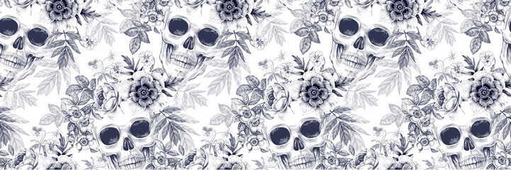 Flowers and skull with transparent background