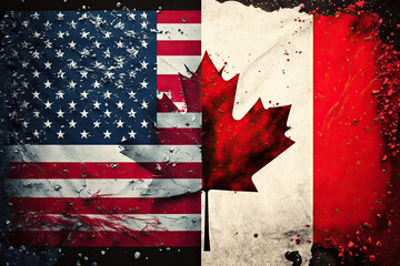 USA vs Canada flags concept. Generative AI