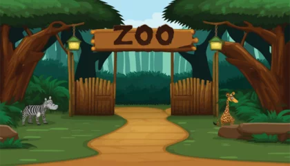 Stoff pro Meter Scene with zoo entrance in forest background © Jawad